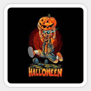 cute-halloween-zombie-running-with-pumpkin Sticker